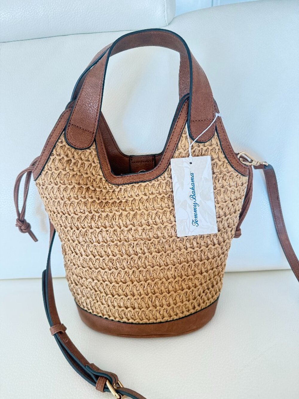 NWT TOMMY BAHAMA STRAW BUCKET BAG CROSSBODY W INNER POUCH